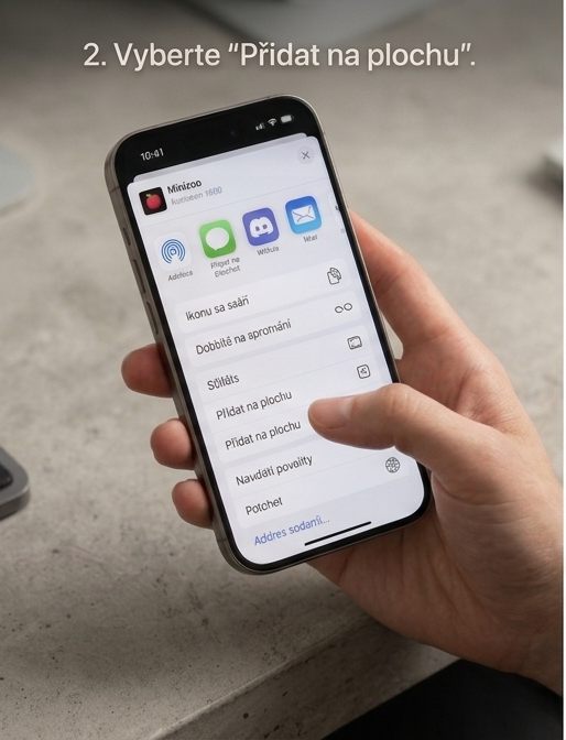 iPhone — volba Přidat na plochu